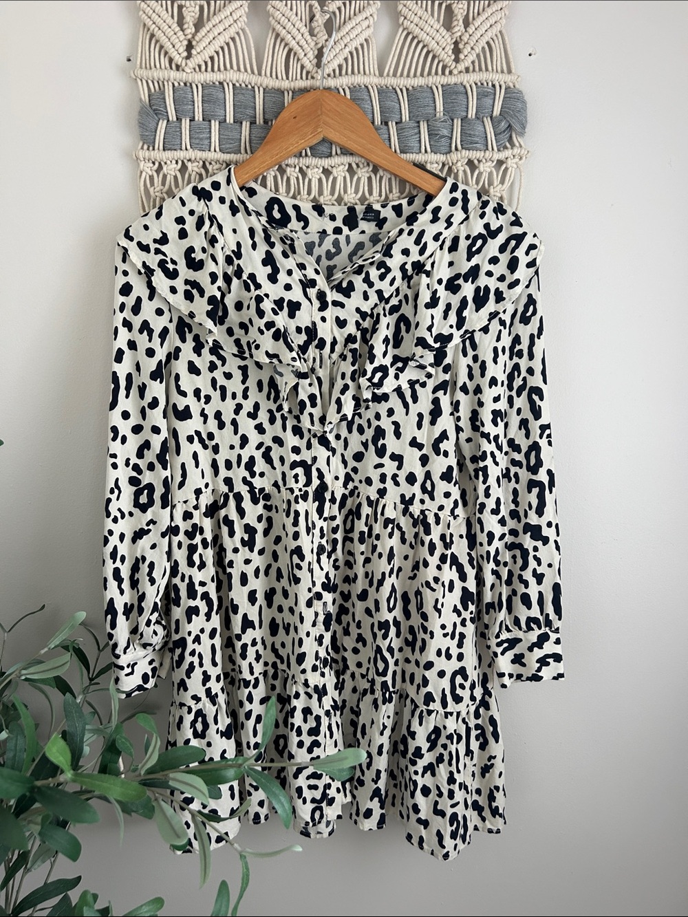 Zara Black and Cream Leopard-Print Blouse/ mini dress